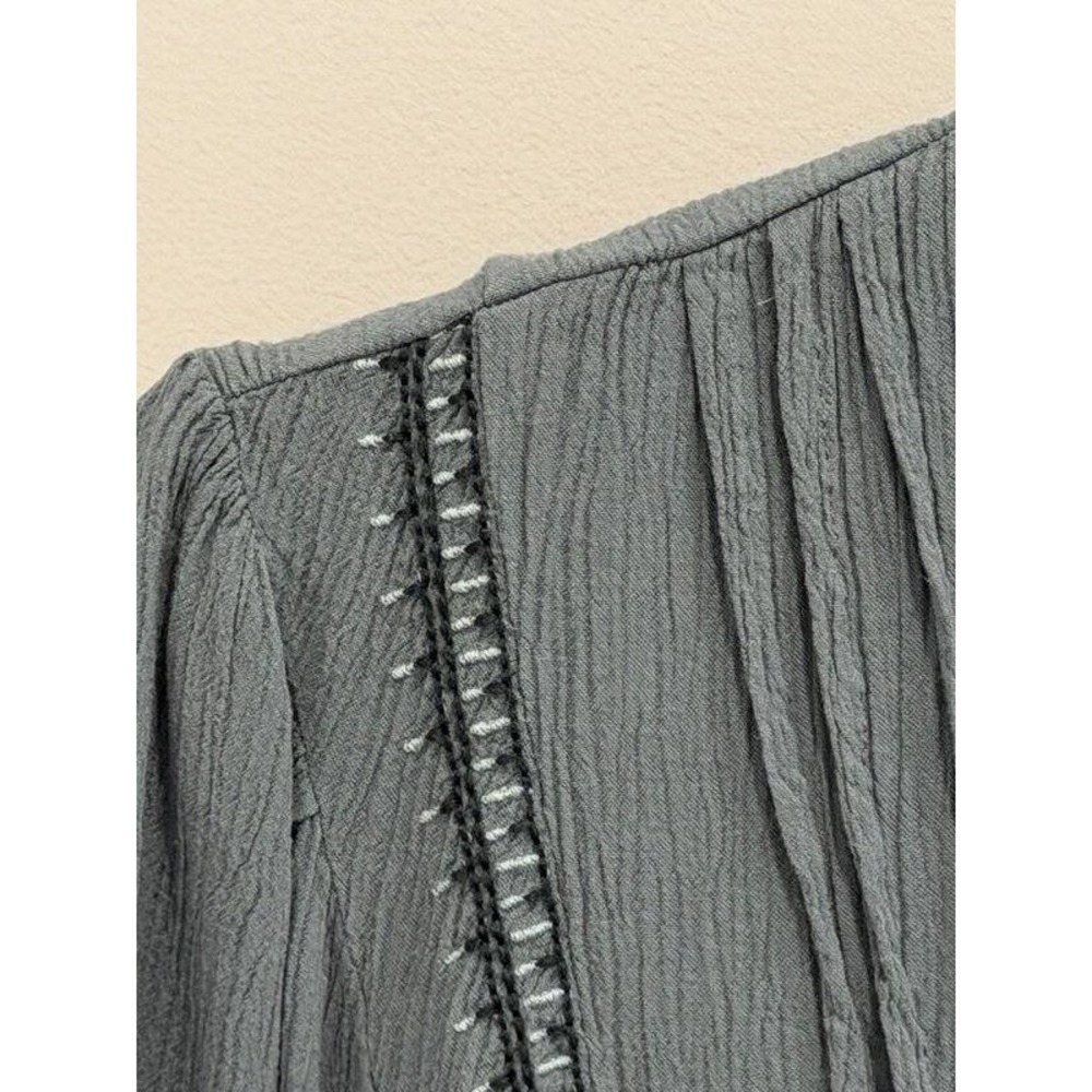 J Jill Textured Button Front Dusty Blue Long Sleeve Shirt L Embroidered Peasant - Picture 4 of 13